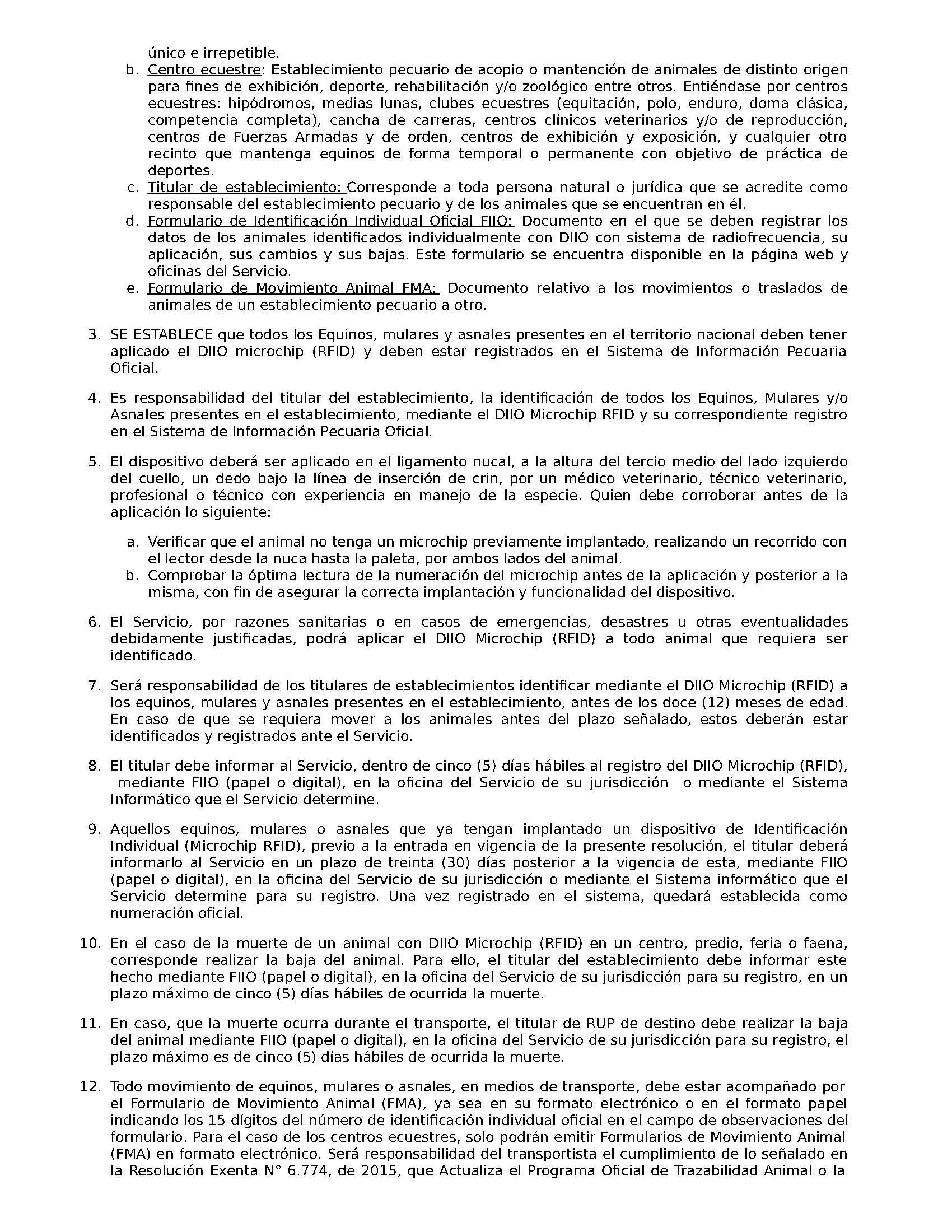 ACTUALIZA LOS REQUISITOS PARA LA TRAZABILIDAD EN EQUINOS, MULARES Y ASNALES Y DEROGA RESOLUCIÓN EXENTA Nº 8.204 DE 2015.