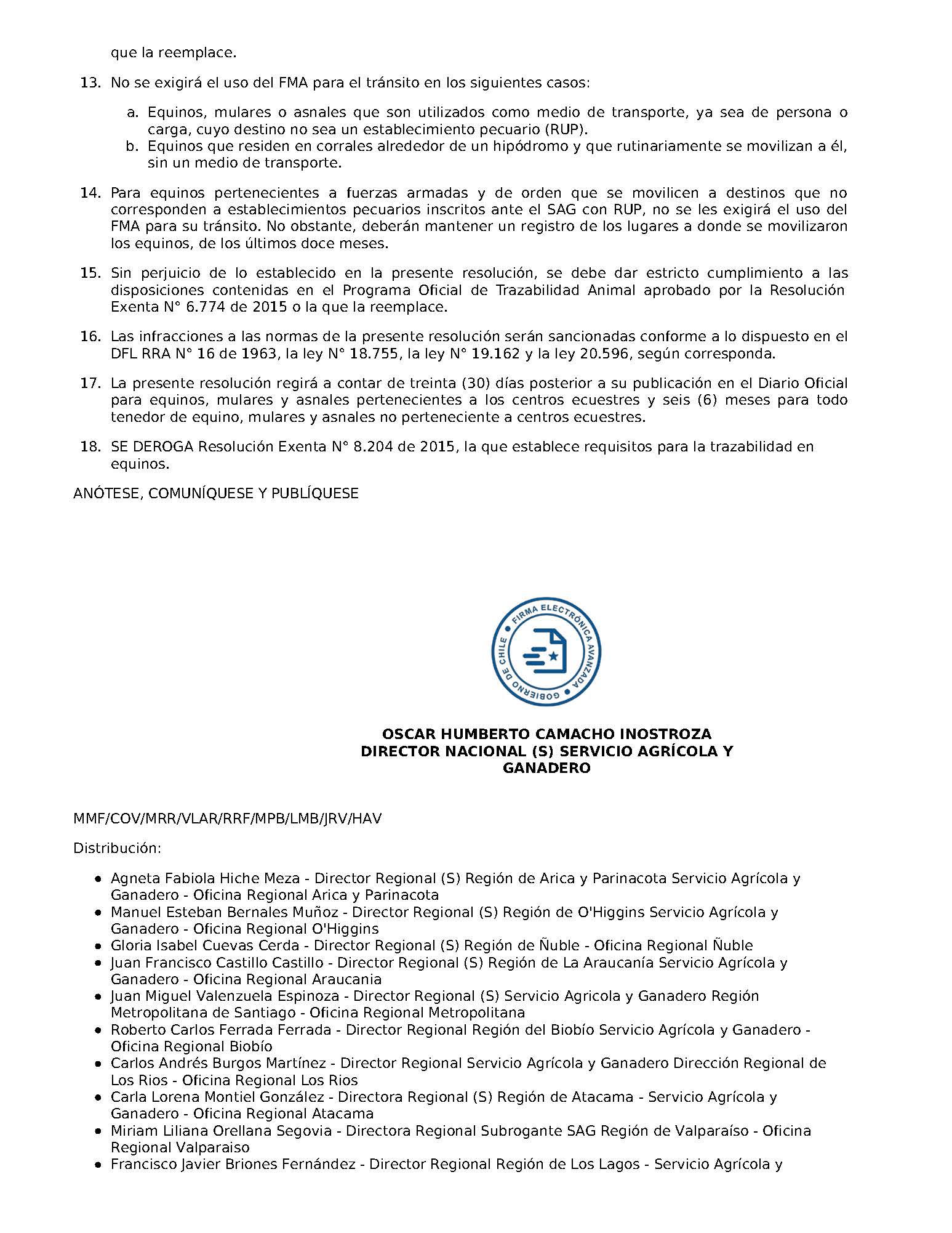ACTUALIZA LOS REQUISITOS PARA LA TRAZABILIDAD EN EQUINOS, MULARES Y ASNALES Y DEROGA RESOLUCIÓN EXENTA Nº 8.204 DE 2015.